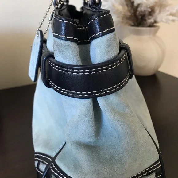 Coach Hampton Y2K ‘07 Baby Blue Suede/Leather Shoulder Purse And Wristlet F11208 - Picture 8 of 15